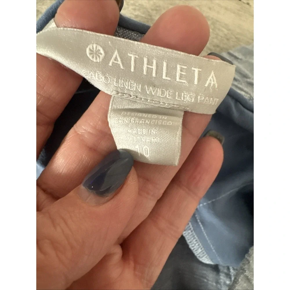 Athleta Cabo Wide Leg Pants Size 10 100% Flax Linen Light Blue Zip Pockets Vacay - Picture 5 of 10